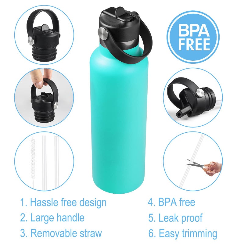 DBIW Straw Lid Compatible with Hydroflask  Lids with Straw 24 oz Standard Mouth  Fits Hydro Flask Narrow Mouth 21 oz Water Bottles  Replacement Top Flex Straws Cap with Flexible Handle (Black) - Image 4